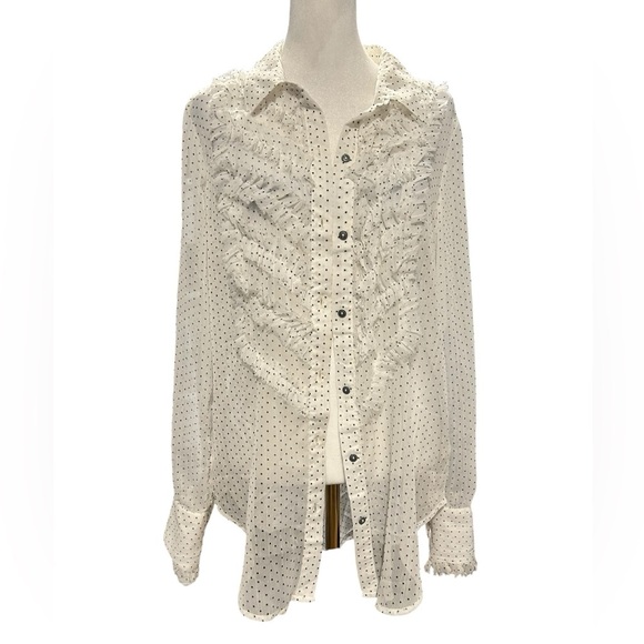 FREE PEOPLE Free People Sheer Ruffled Polka Dot Top Blouse High Low Hem EC Sz M - Picture 4 of 12